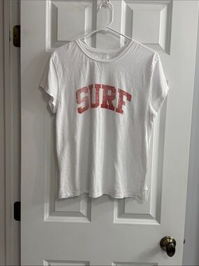 Free People/ We the Free  White Tee with Faded Red’SURF' Graphic NWOT